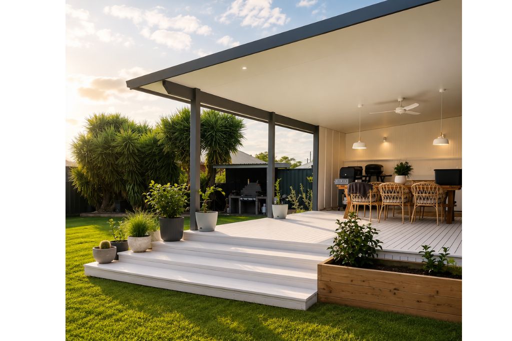 Custom timber deck and pergola with outdoor entertaining area